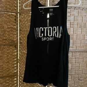 Victoria’s Secret Sport Black Tank Holographic Lettering Keyhole Back Medium